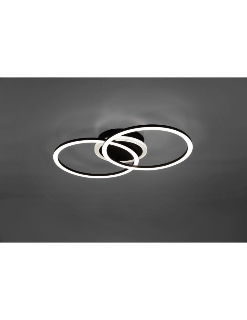 Plafoniera Venida Doppio Cerchio Nero Led 25w Dimmerabile L50 cm Trio Lighting