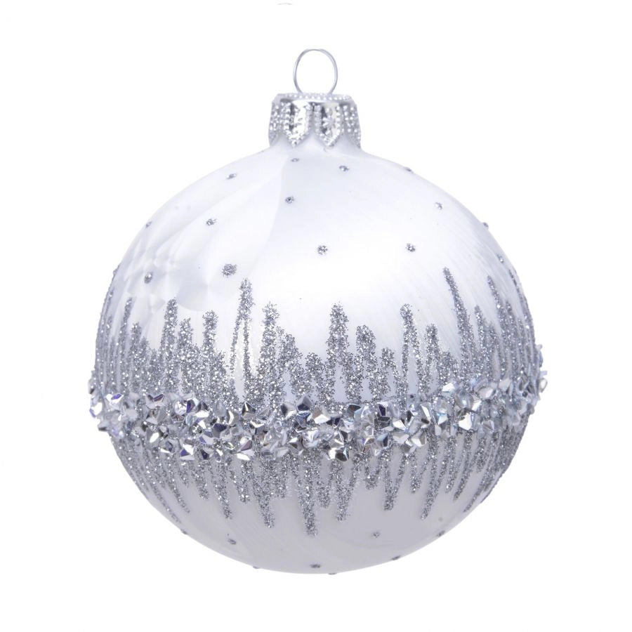 Pallina glitter bianco ghiaccio d.8cm