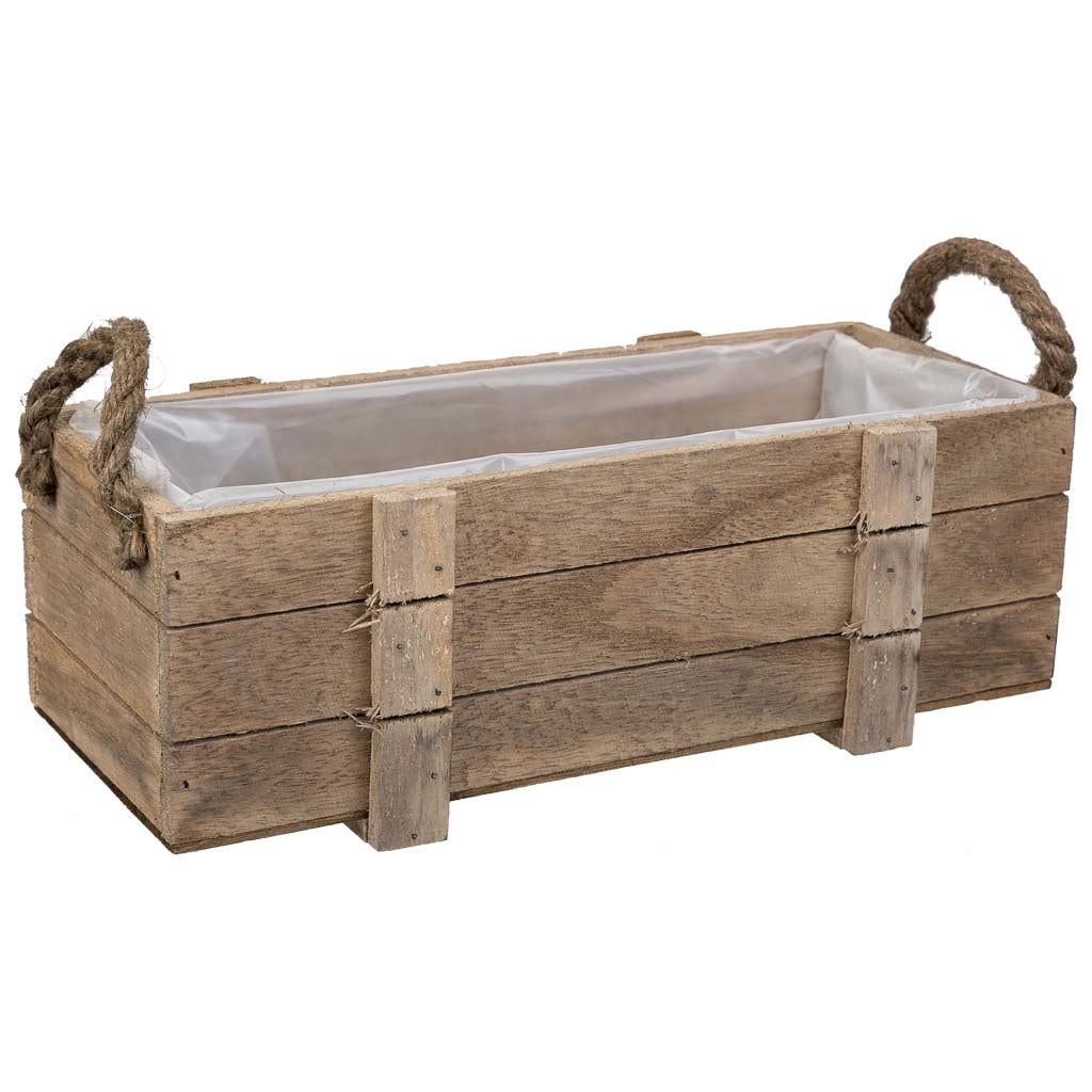 Cesto in legno con manici marroni 32x13x10,5h