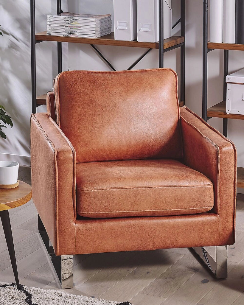 Poltrona Golden Brown Ecopelle Gambe in metallo Retro