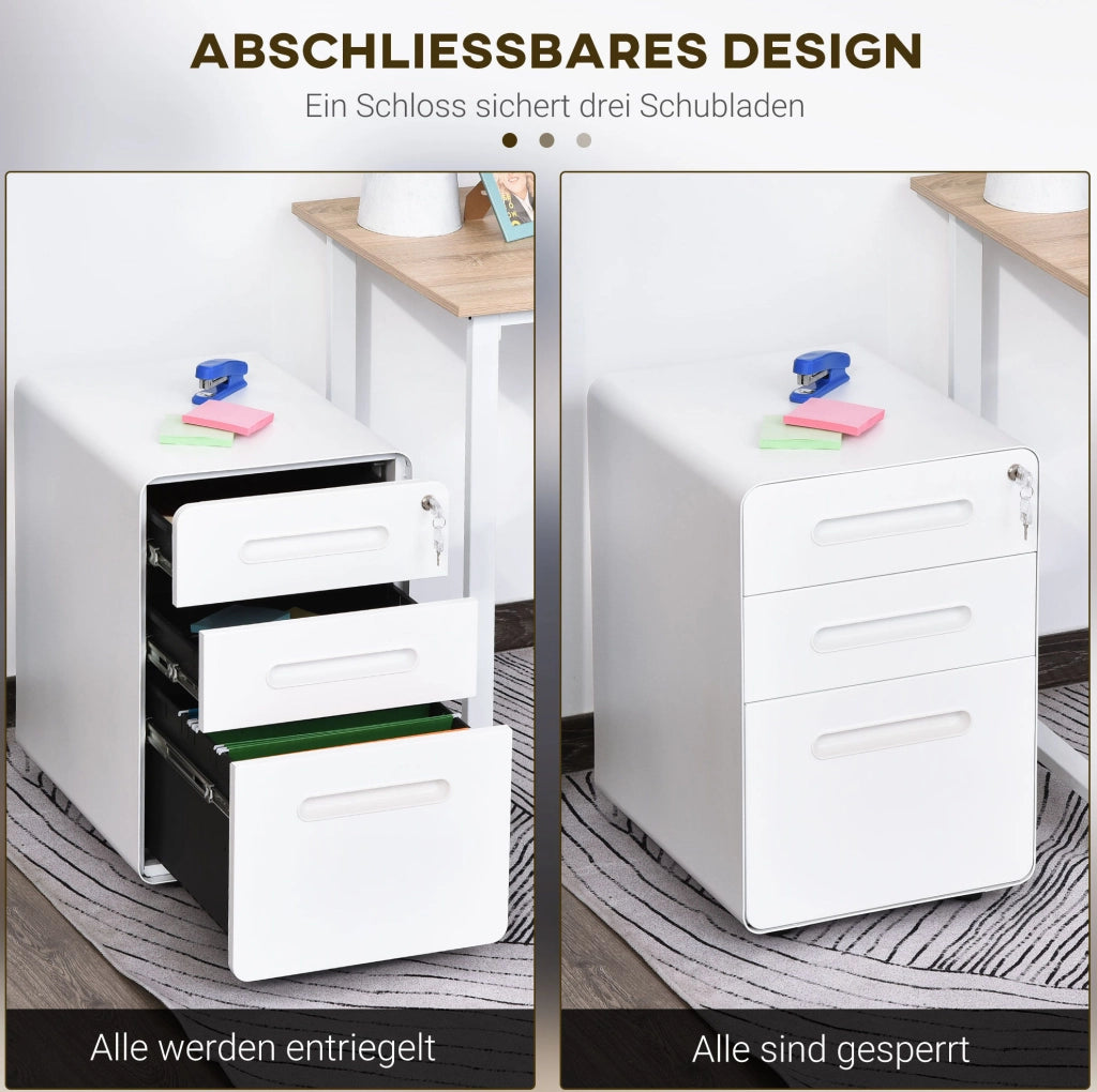 Cassettiera da ufficio mobile in acciaio bianco, 3 cassetti