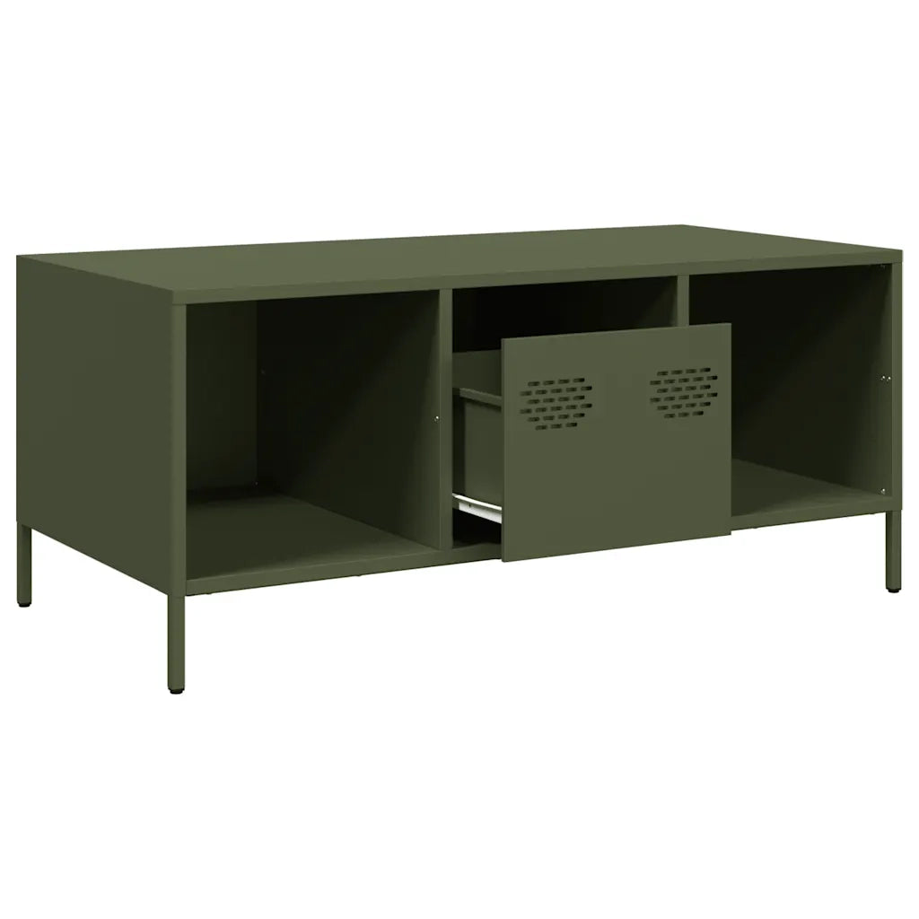 vidaXL Tavolino Verde Oliva 101,5x50x43,5 cm Acciaio Laminato a Freddo