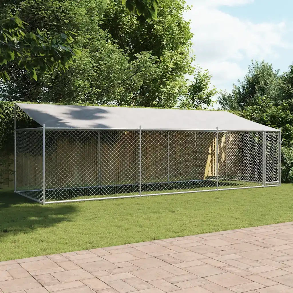Gabbia Cani con Tetto e Porta Grigia 6x2x2 m in Acciaio Zincato CFW1793698