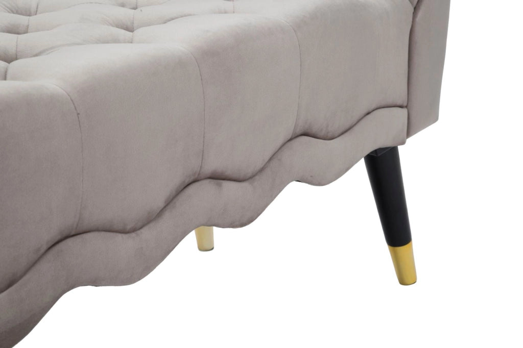 Panchetta Paris 120x40x60 cm in Legno Spugna Metallo e Poliestere Grigio Nero e Oro