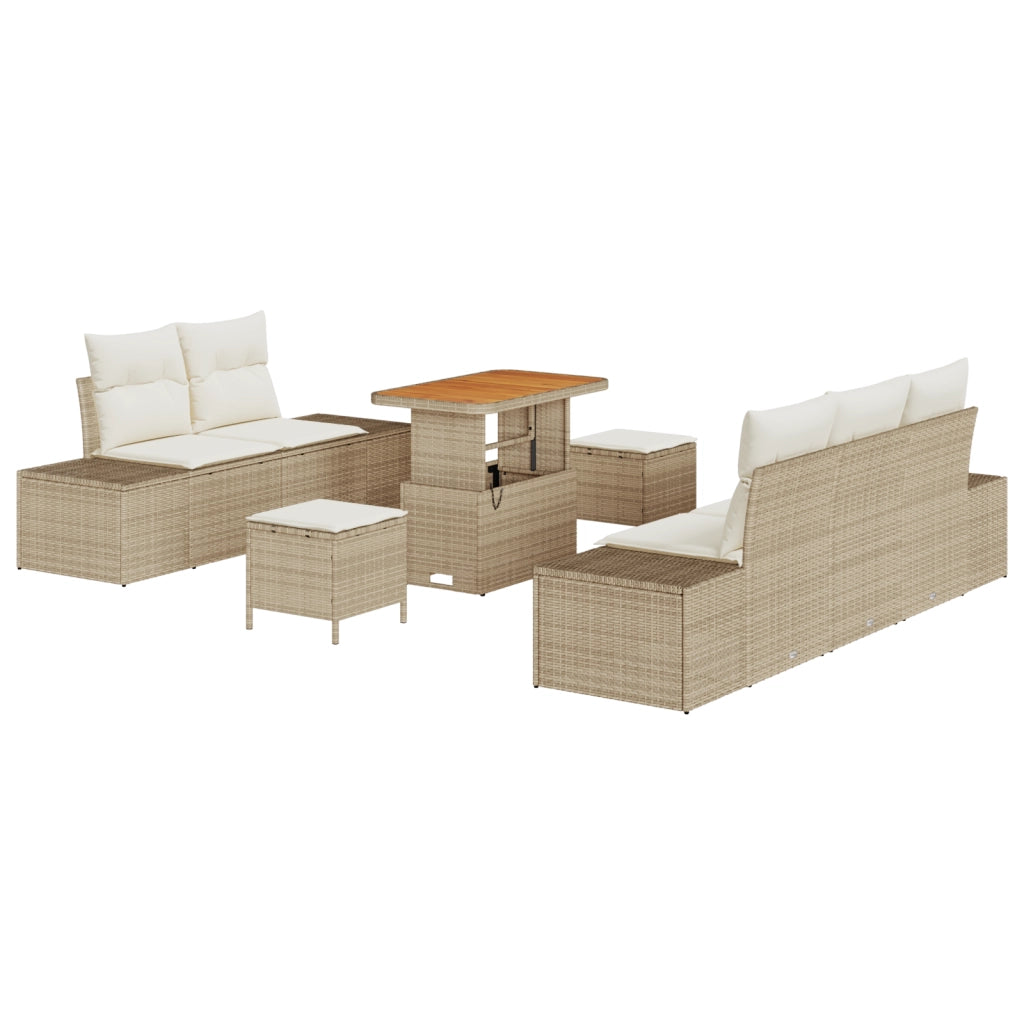 Set da Giardino  8 Pezzi con Cuscini Beige in Polyrattan e Acacia