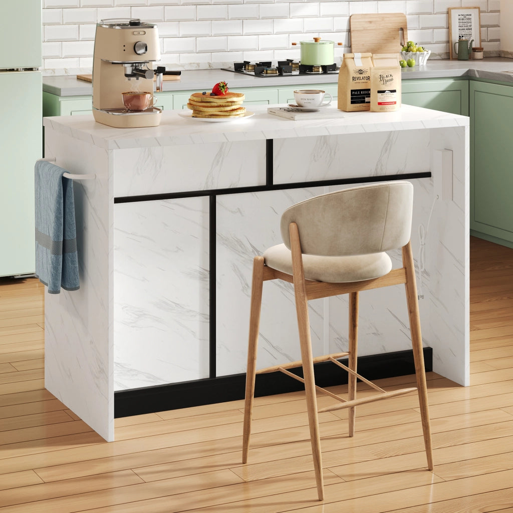 Isola cucina 120x60x91 cm in MDF nero, bar, contenitore e prese USB