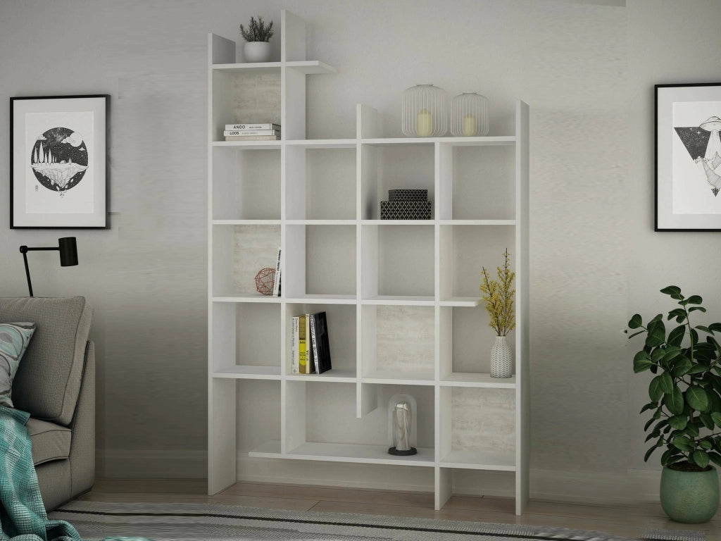 Libreria Achela, Scaffale da ufficio, Mobile portalibri, Biblioteca, 122x26h188 cm, Bianco