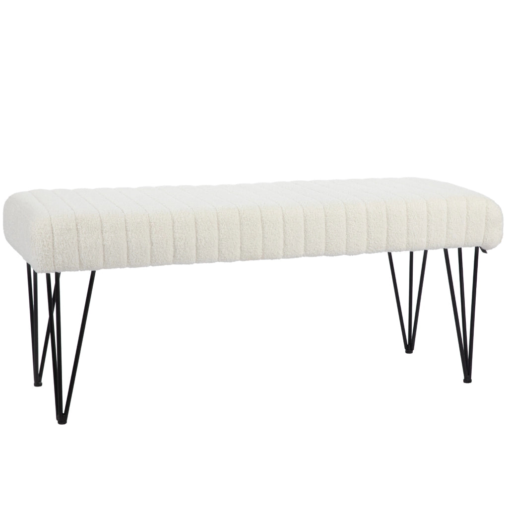 Panca letto imbottita in tessuto effetto ciniglia ¨C zephmum ¨C 118.5x46x49.5 cm, crema