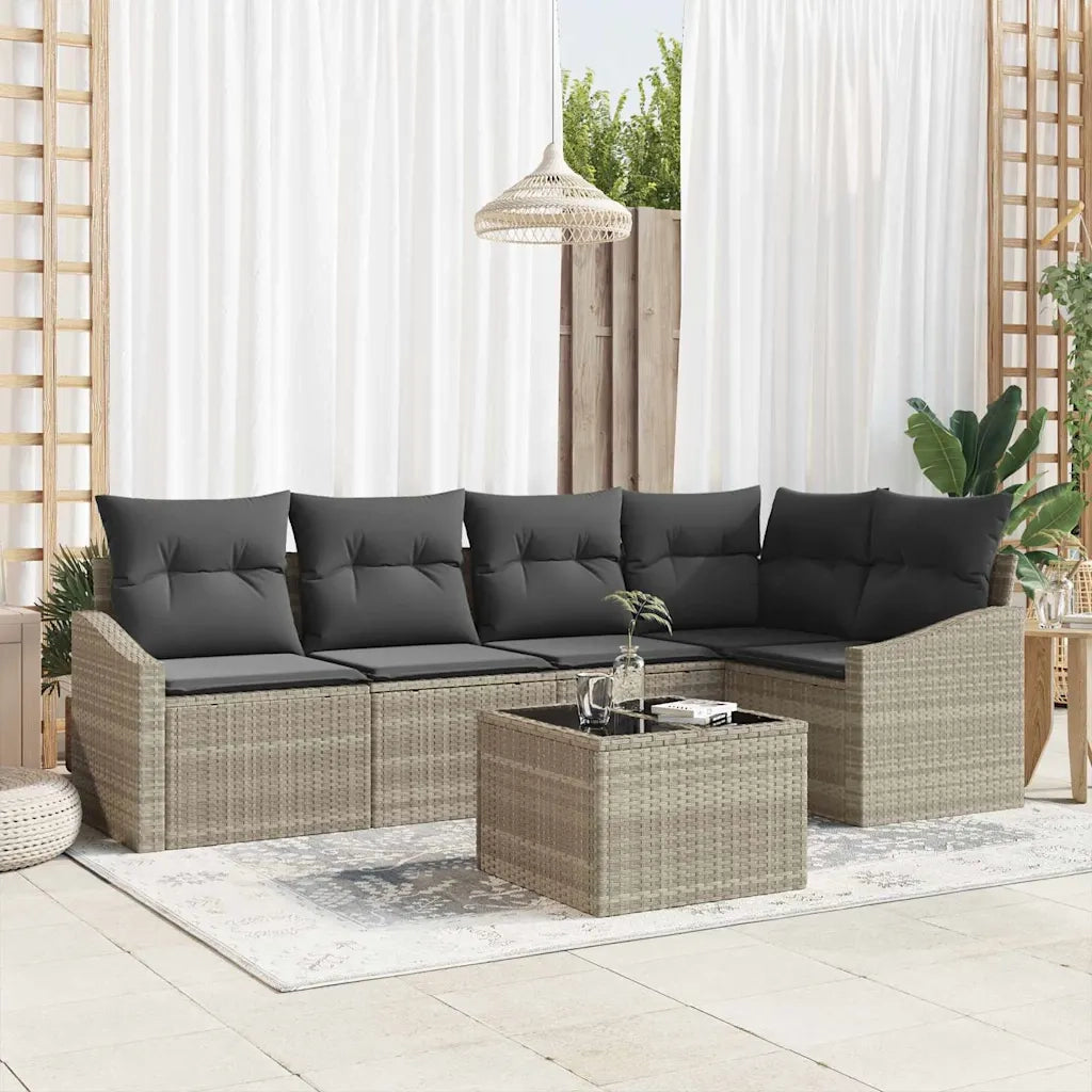 Set Divano da Giardino 6 pcs Grigio chiaro polyrattan