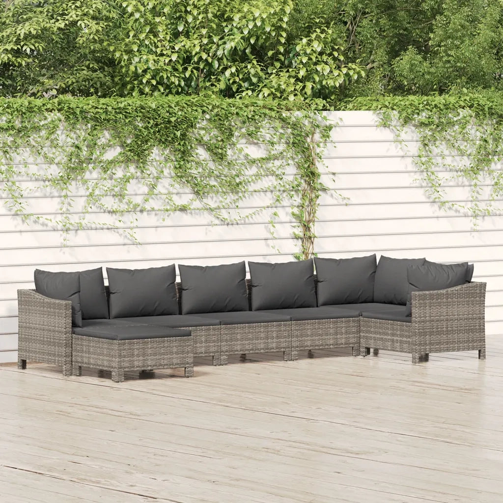 Set Divani da Giardino 7 pz con Cuscini in Polyrattan Grigiocod mxl 76657