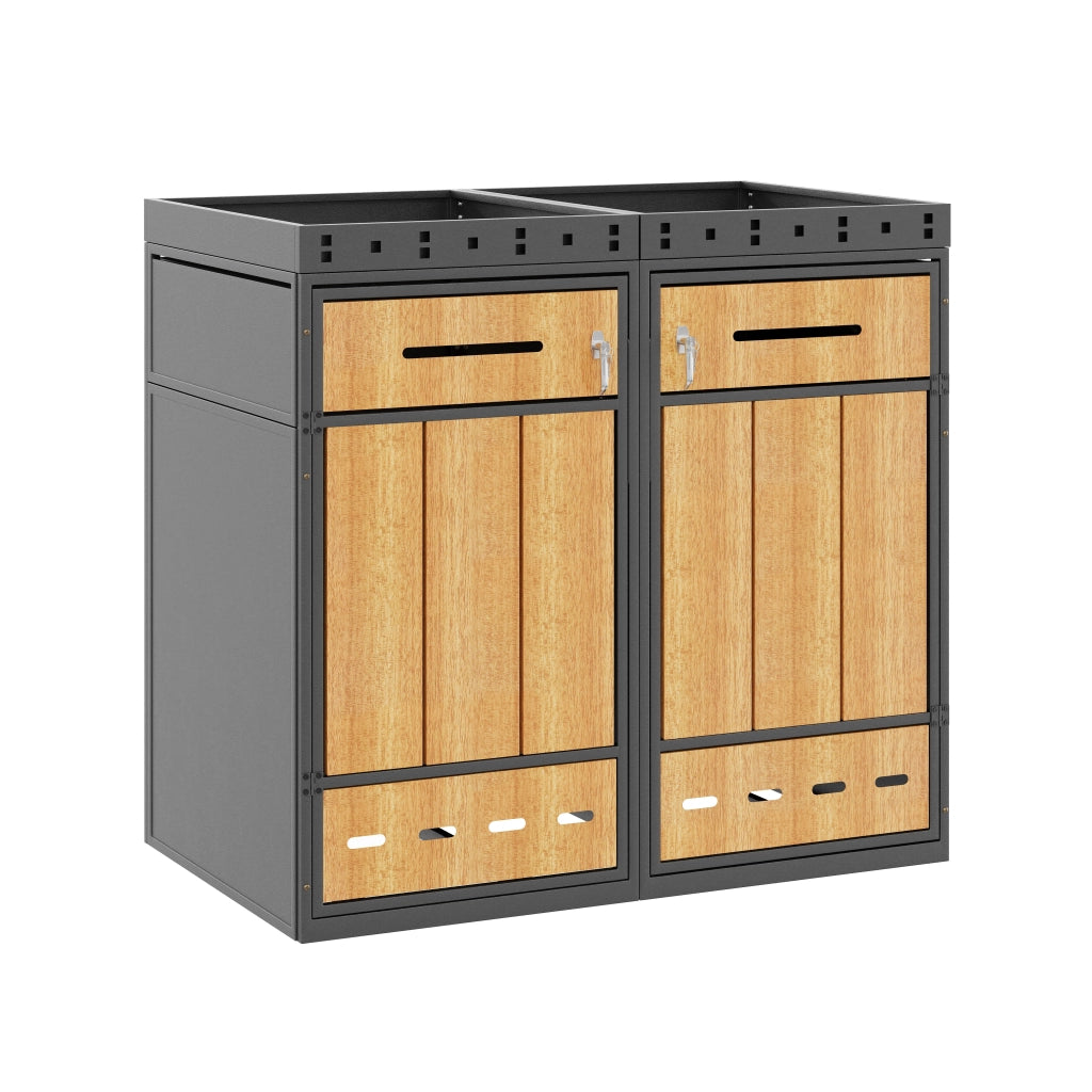 Armadio portabidoni Doppio con Fioriera; Acciaio; Effetto Legno; Grigio; con Serratura; 120¨C240 L