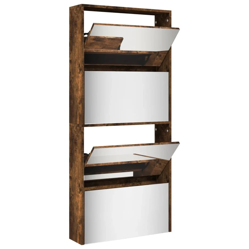 Scarpiera mobiletto portascarpe mobile ingresso/corridoio/soggiorno con specchio 4 ripiani 63 x 17 x 134 cm marrone 02_0021895