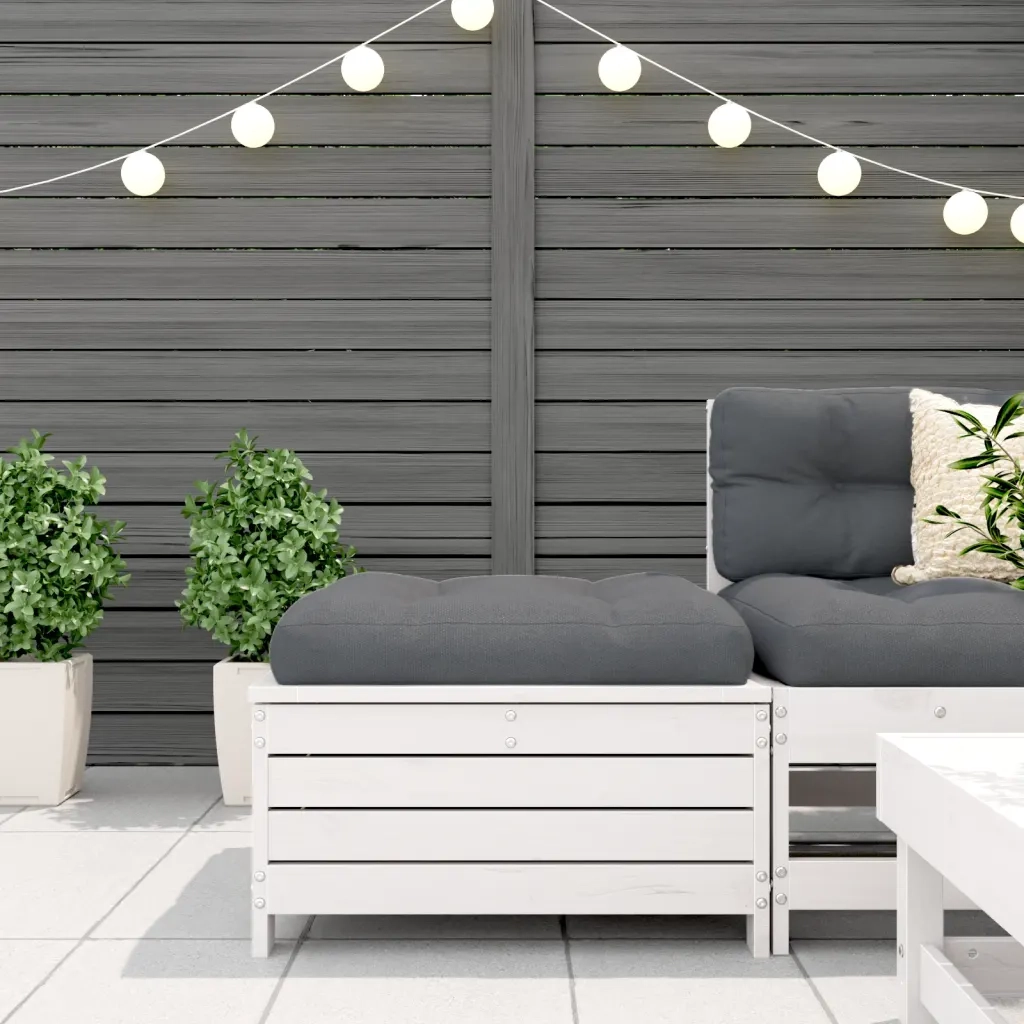 Sedia da giardino-Poggiapiedi da Giardino con Cuscino Legno Massello Pino Bianco 123478