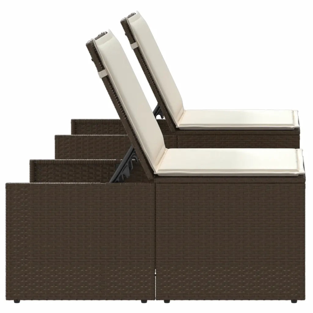Lettini prendisole 2 pz con tavolo marrone in polyrattan 368423