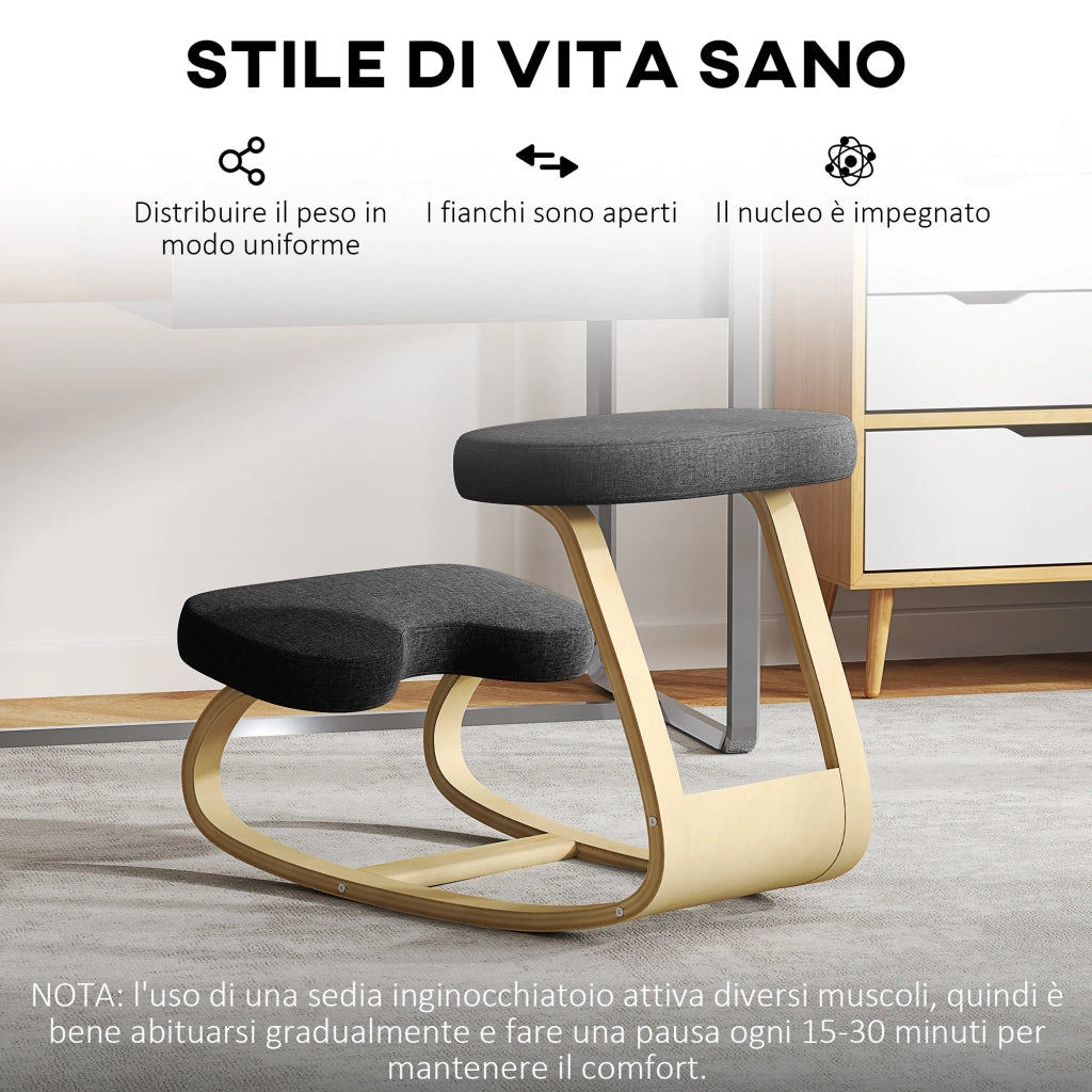 Sedia Inginocchiatoio con Movimento a Dondolo ¨C Zephmum ¨C Tessuto, Legno Betulla, Nero, 50x73x55 cm