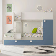 Letto a castello bianco consumato e azzurro con letto estraibile