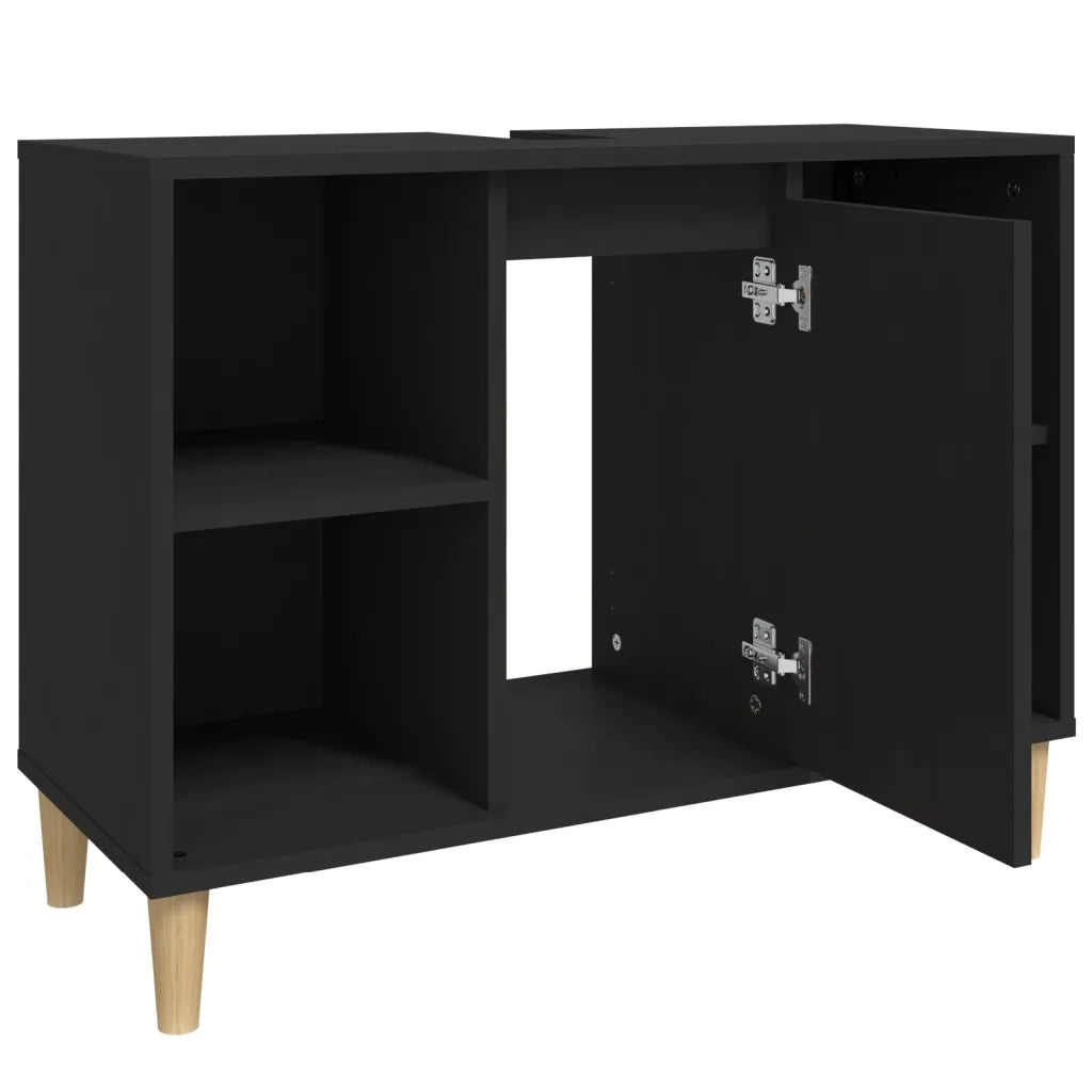 Mobile Lavabo-Armadietto da bagno Nero 80x33x60 cm in Legno Multistrato 933198