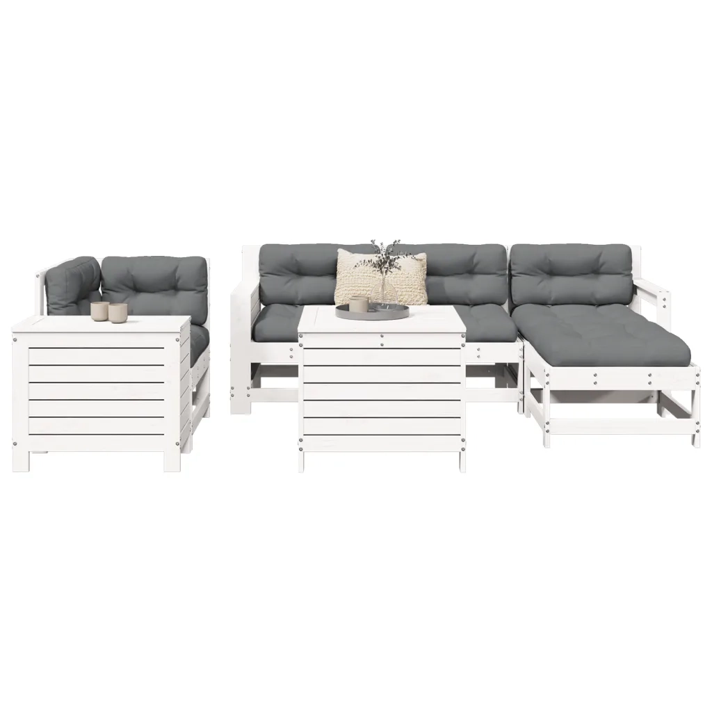 Set Divani da Giardino 7 pz Bianco in Legno Massello di Pinocod mxl 116863