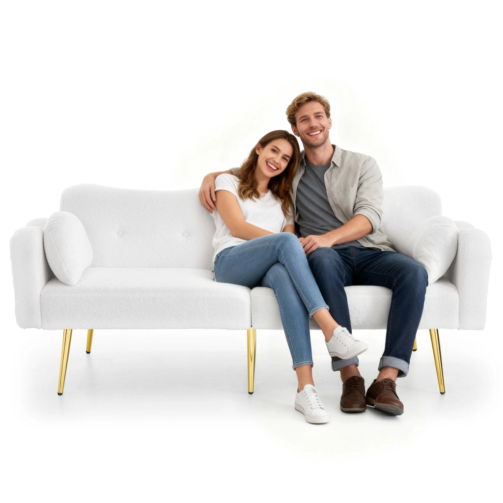 Divano Letto 2 Posti con Schienale Reclinabile ¨C MINIMAL ¨C Tessuto, Piedini Dorati
