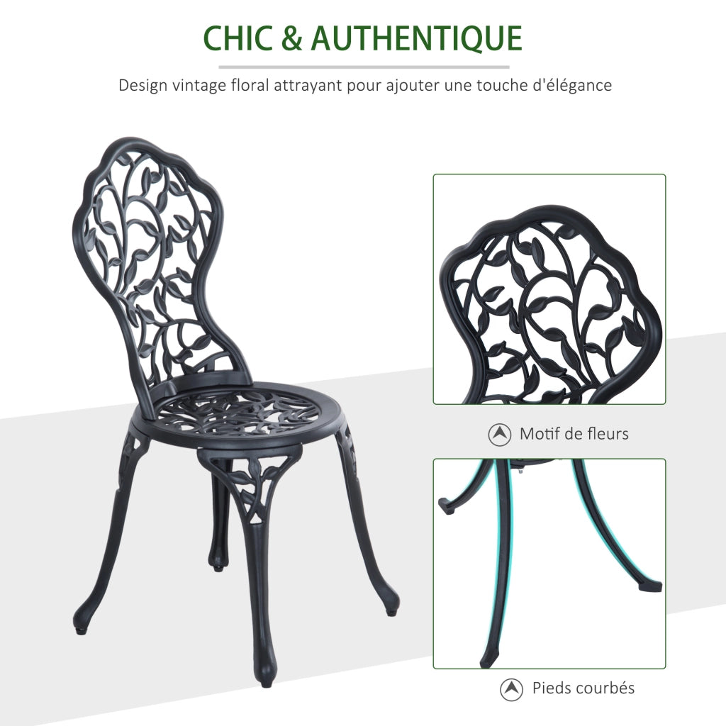 Set Bistrot 3 Pezzi con 2 Sedie e 1 Tavolo Tondo ¨C zephmum ¨C Nero, per Giardino