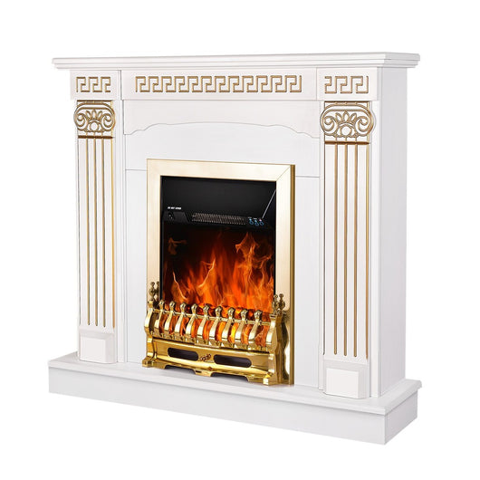 Camino Elettrico da Pavimento 102x110x30 cm Effetto Fiamma 2000W Calisto & Galileo gold Bianco