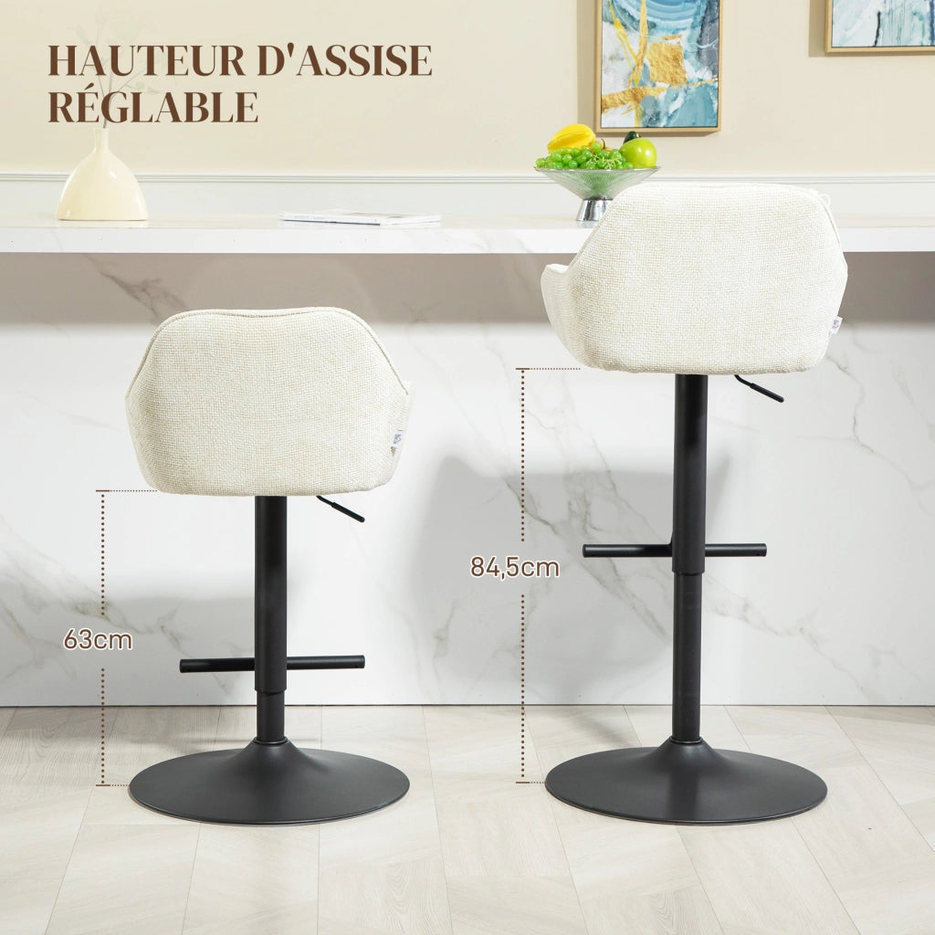 Set 2 Sgabelli Bar Regolabili ¨C Xylo ¨C Tessuto Effetto Lino Crema Base Acciaio 52x53x86-108cm