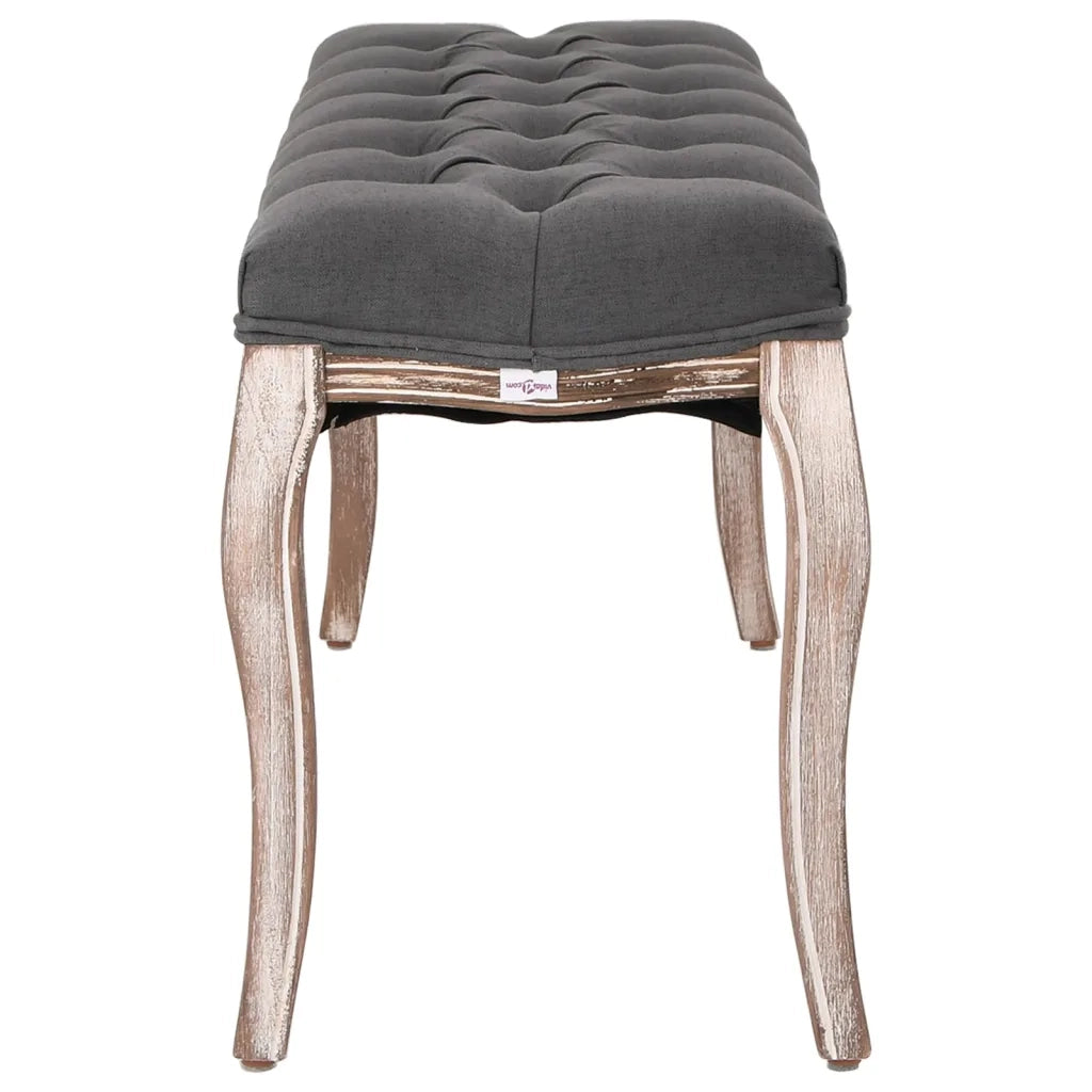 Panca in Lino e Legno Massello 110x38x48 cm Grigio Scuro