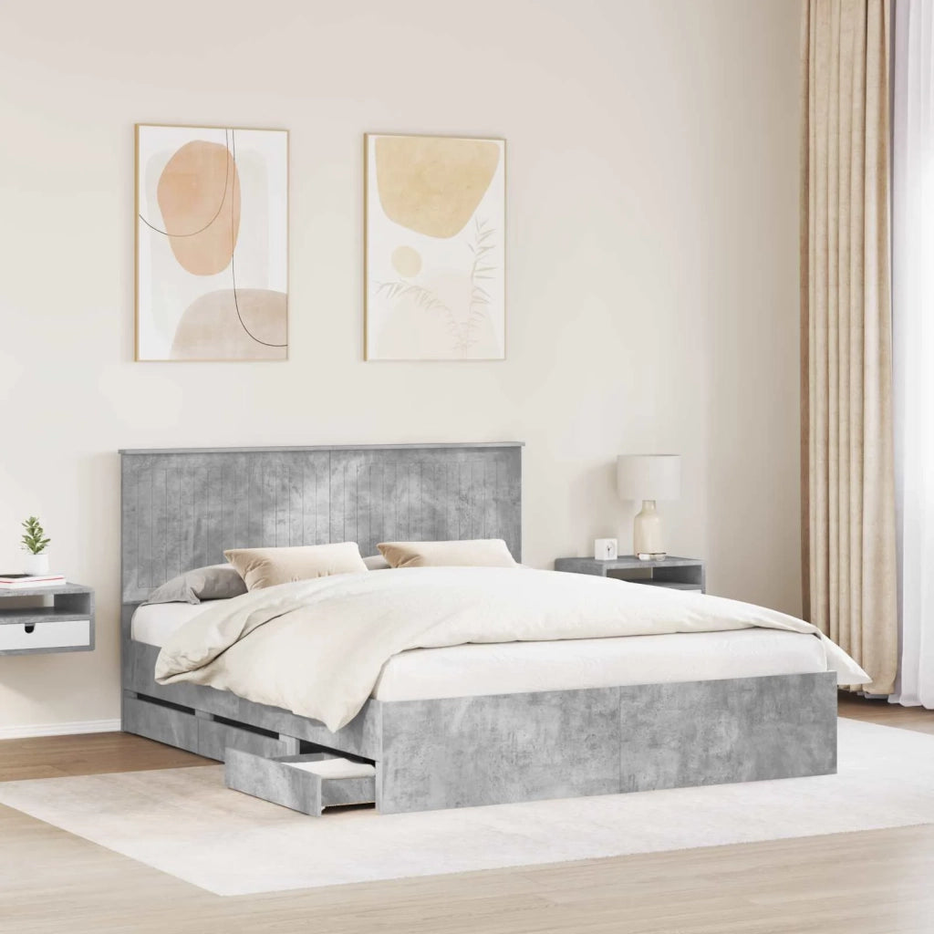 Struttura del letto con cassetto-Giroletto con contenitore-Rete del Letto Grigio cemento 160 x 200 cm 988476