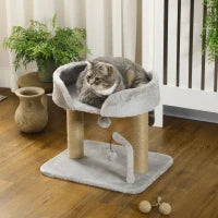 Albero per Gatti con Tiragraffi in Juta, Lettino e Palline, 48x38x42 cm, Grigio