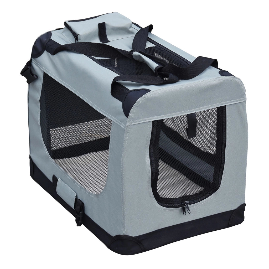 Fudajo Trasportino pieghevole grigio per animali domestici Tagl. XXL (90x60x64cm) maniglia/copertina