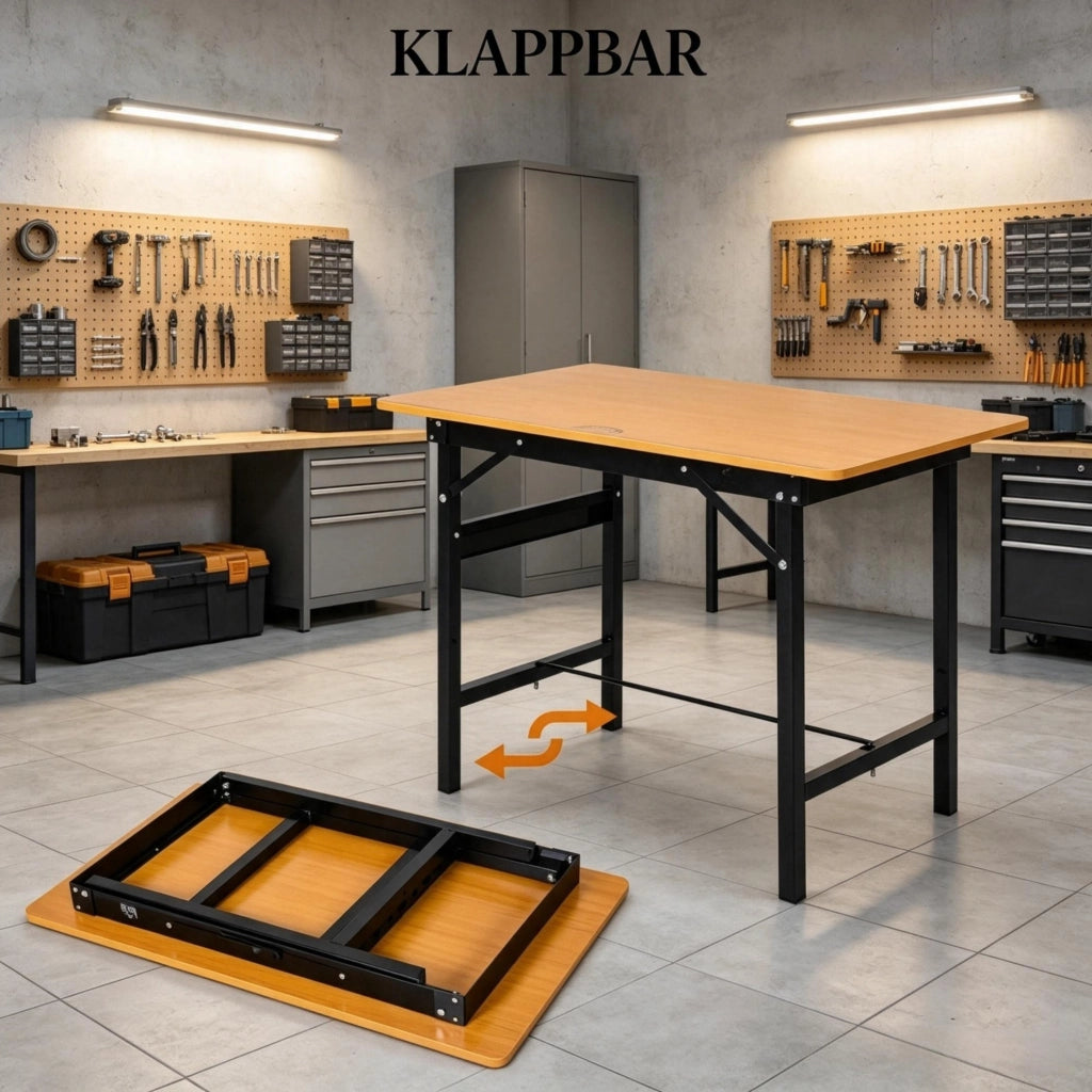 Banco da lavoro pieghevole in MDF e metallo 100x60x75,5 cm