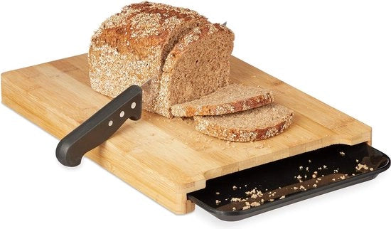 Piastra di taglio con contenitore di raccolta, tavola di bambù alta, carrello di plastica, 3,5 x 38 x 26 cm, naturale