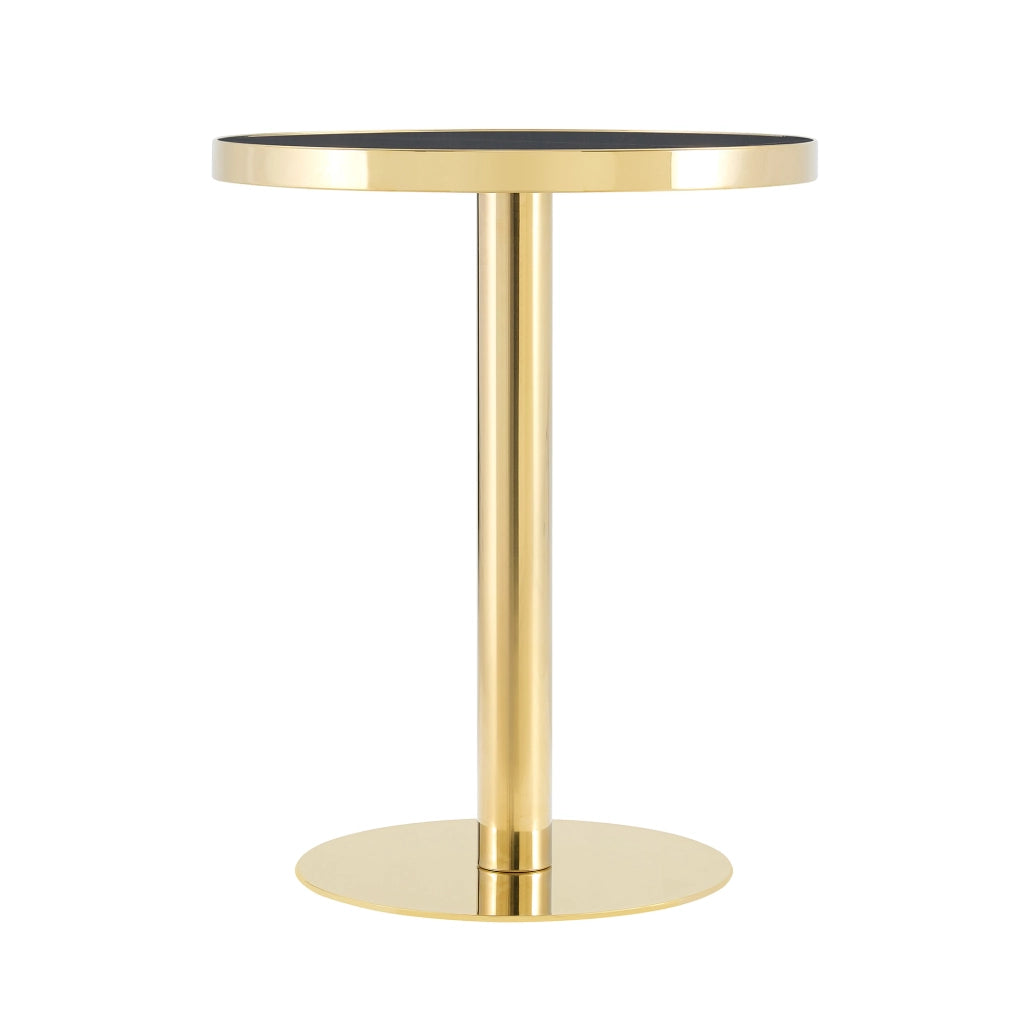 Tavolino rotondo nero e oro in MDF con base cilindrica stabile