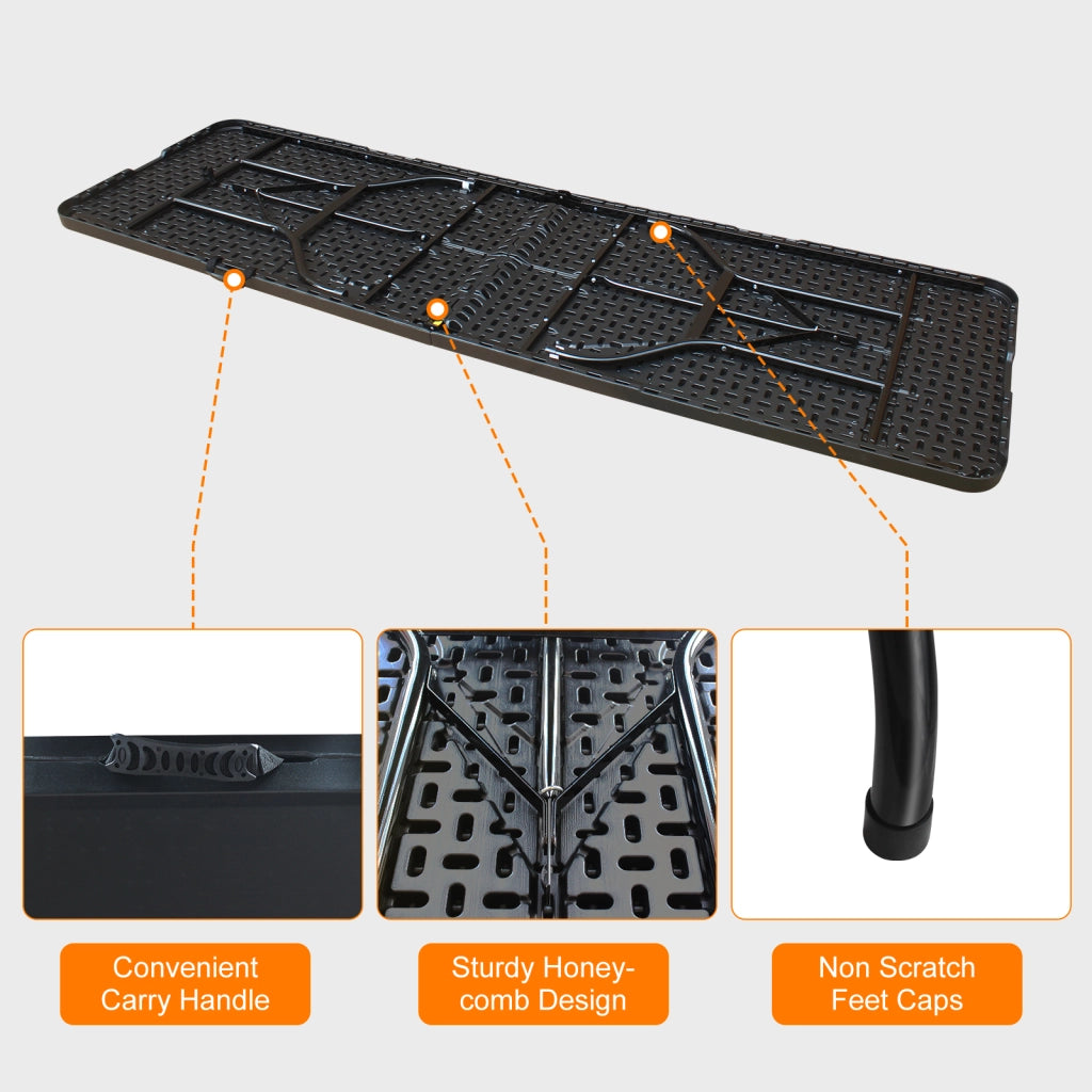 Tavolo pieghevole con struttura in ferro e plastica, per 8-10 persone, per interni e esterni, nero, 244 × 76 × 73,6 cm