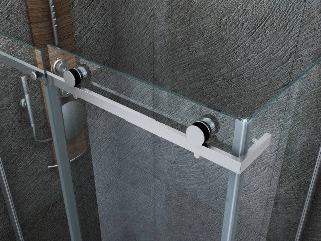 Box doccia scorrevole con anta fissa in cristallo 8mm H.195cm FLUIDA 90x100 cm,Flacone anticalcare incluso