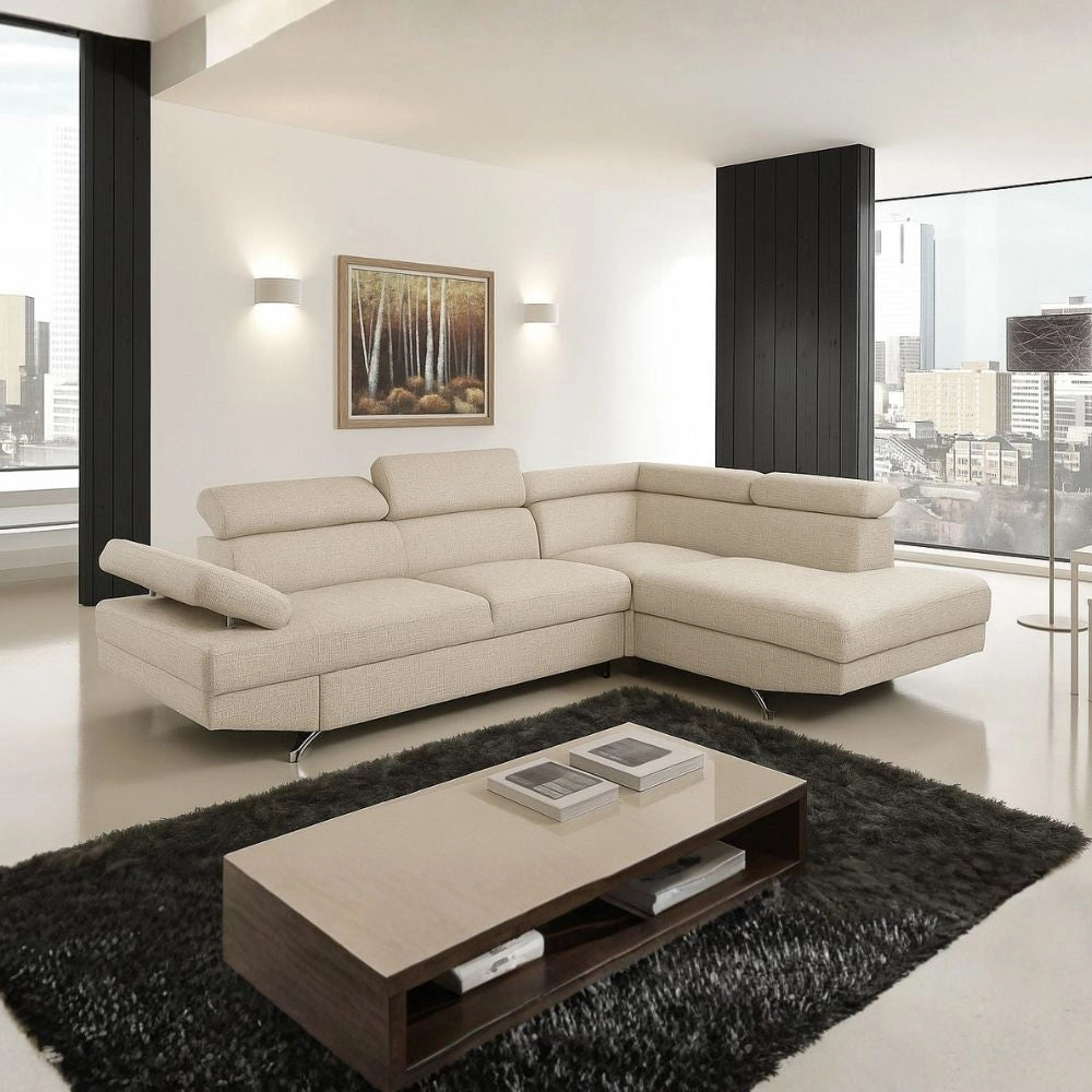 Divano angolare destro Julie Barrel con letto estraibile beige 297x206x79