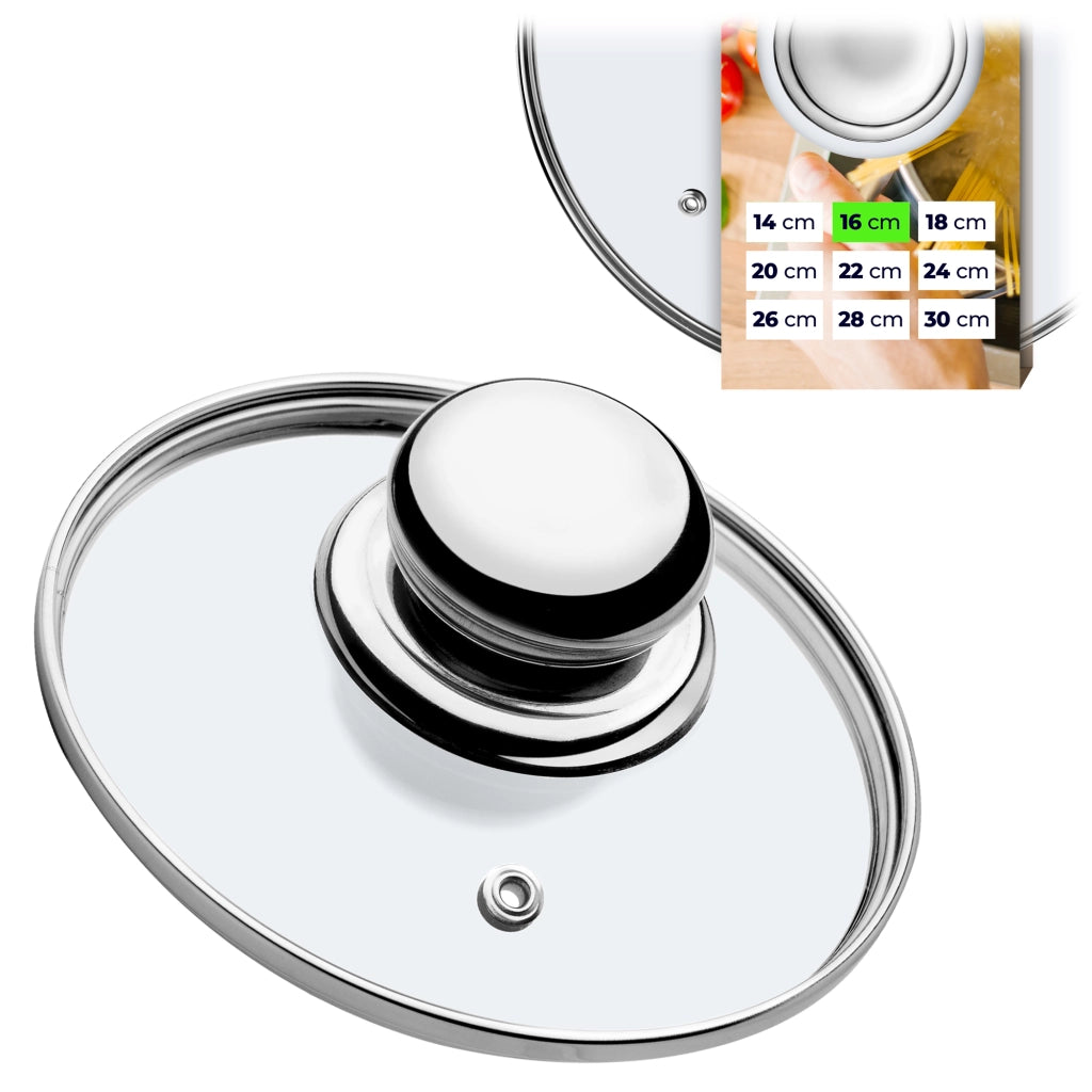 Coperchio in vetro KADAX da 16 cm, universale, resistente al calore, per pentole e padelle.