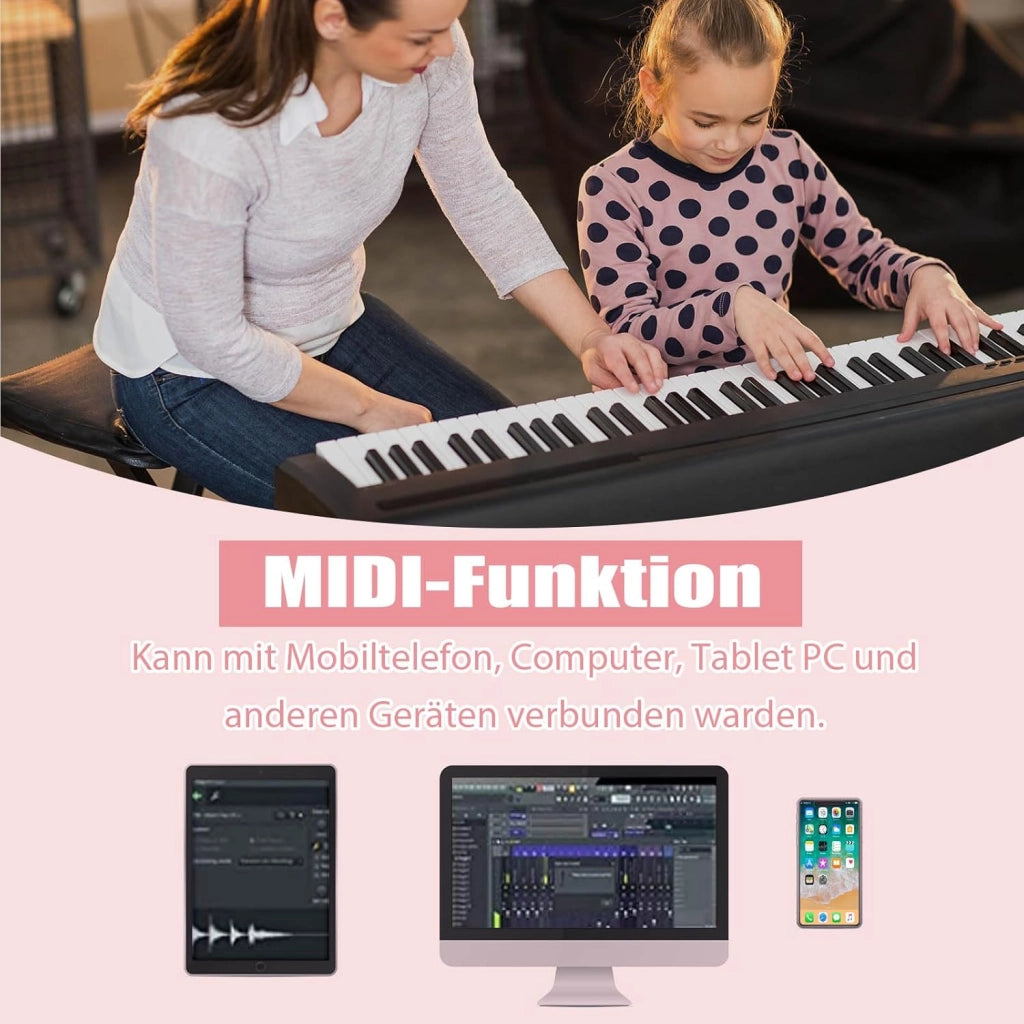 Pianoforte Digitale 88 Tasti Multifunzionale con Funzione Bluetooth e USB, Regolazione Dinamica, Tastiera Elettronica Semi-Pesato, Nero