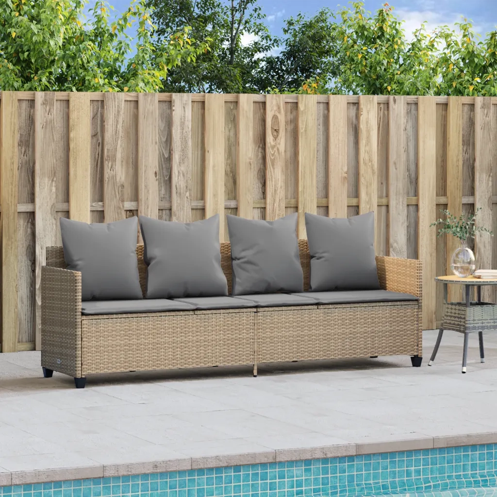 Lettino Prendisole con Cuscini BeigeÂ in Polyrattan