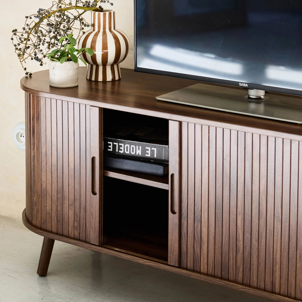 Mobile tv scandinavo con 2 ante scorrevoli, 120cm, noce