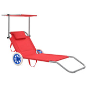 Lettino prendisole pieghevole sedia a sdraio letto da giardino mobili da giardino con baldacchino e ruote acciaio rosso 02_0012826
