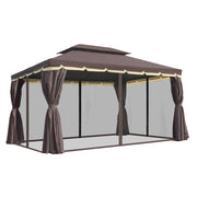 Gazebo da giardino 390 x 290 x 280 cm Tenda da giardino tendone per feste con 4 pannelli laterali Zanzariera in alluminio resistente alle intemperie Caffè in poliestere