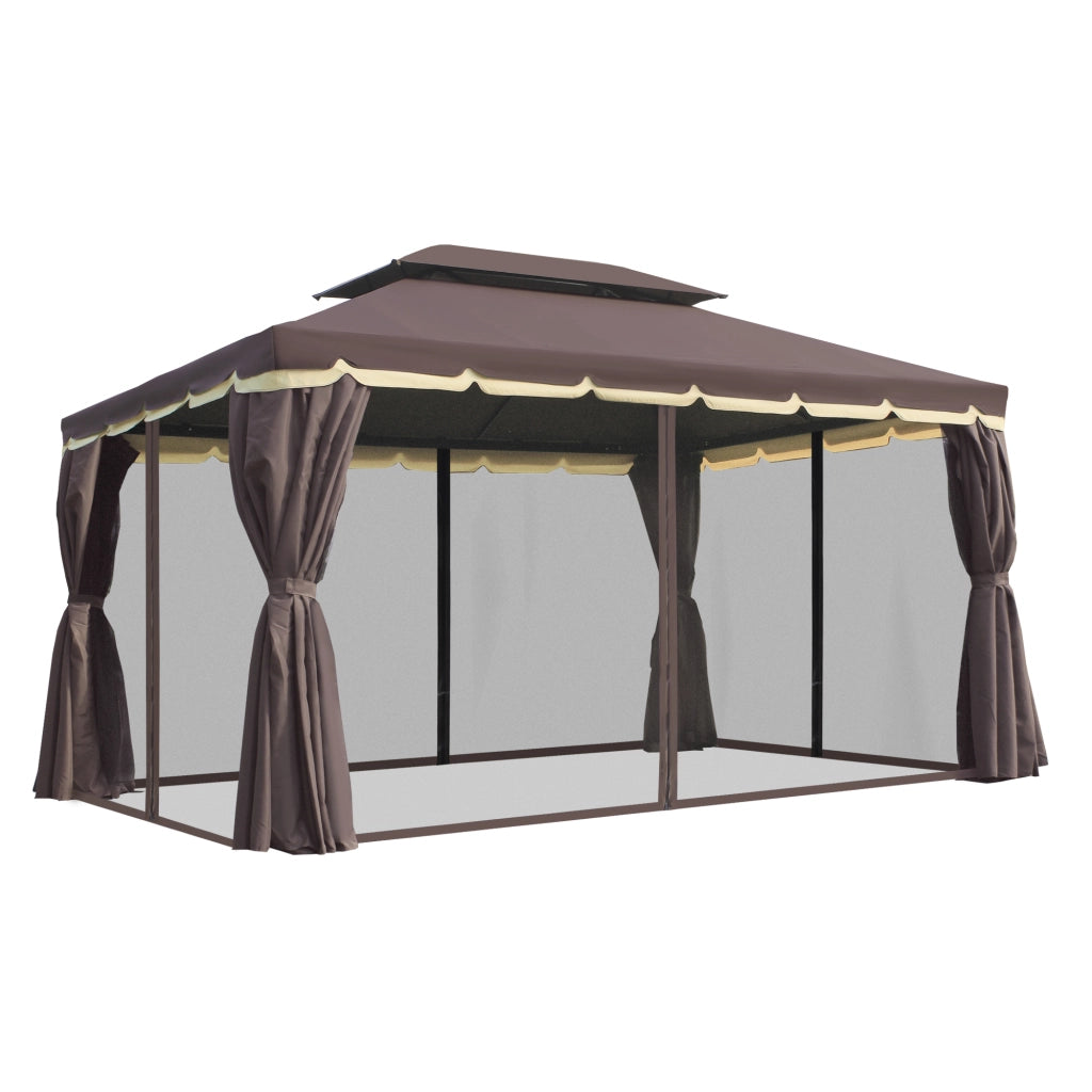 Gazebo da giardino 390 x 290 x 280 cm Tenda da giardino tendone per feste con 4 pannelli laterali Zanzariera in alluminio resistente alle intemperie Caffè in poliestere