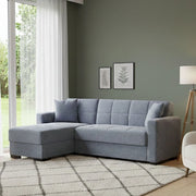Divano letto Armadillo, Divano letto ad angolo con penisola reversibile, SofÒ  contenitore da soggiorno con chaislongue e 2 cuscini, Cm 230x150h81, Grigio