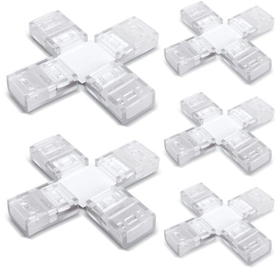 Connettore di Striscia LED 10MM 2-Pin - Connettore Rapido - Doppia Striscia Laterale - a Croce - 5 Pezzi