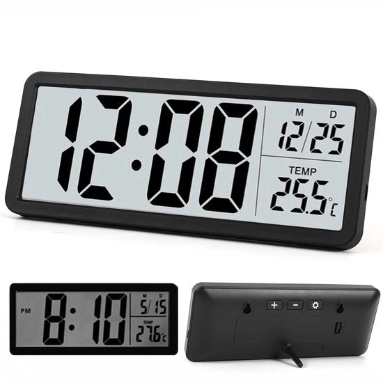 Orologio Digitale da Parete a Batterie, Orologio da Parete Moderno con Visualizzazione Temperatura, 12/24 Ore, 20cm Orologi da Parete Digitale Piccoli per Salotto, Camera dei Bambini, Orologio da Parete Digitale - Nero
