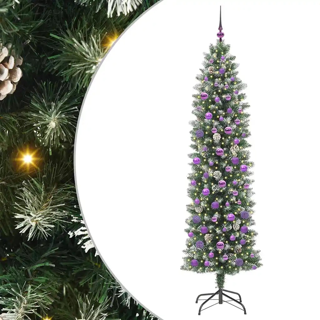 Albero di Natale Artificiale Sottile Verde e Bianco 210 cm 3395311