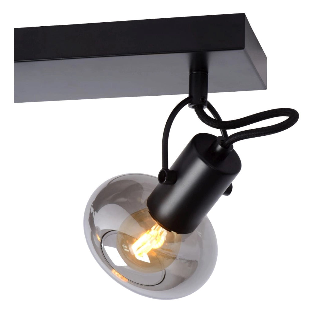 Plafoniera Lucide Madee 3 Luci E14 25W Fumé Nera Vetro