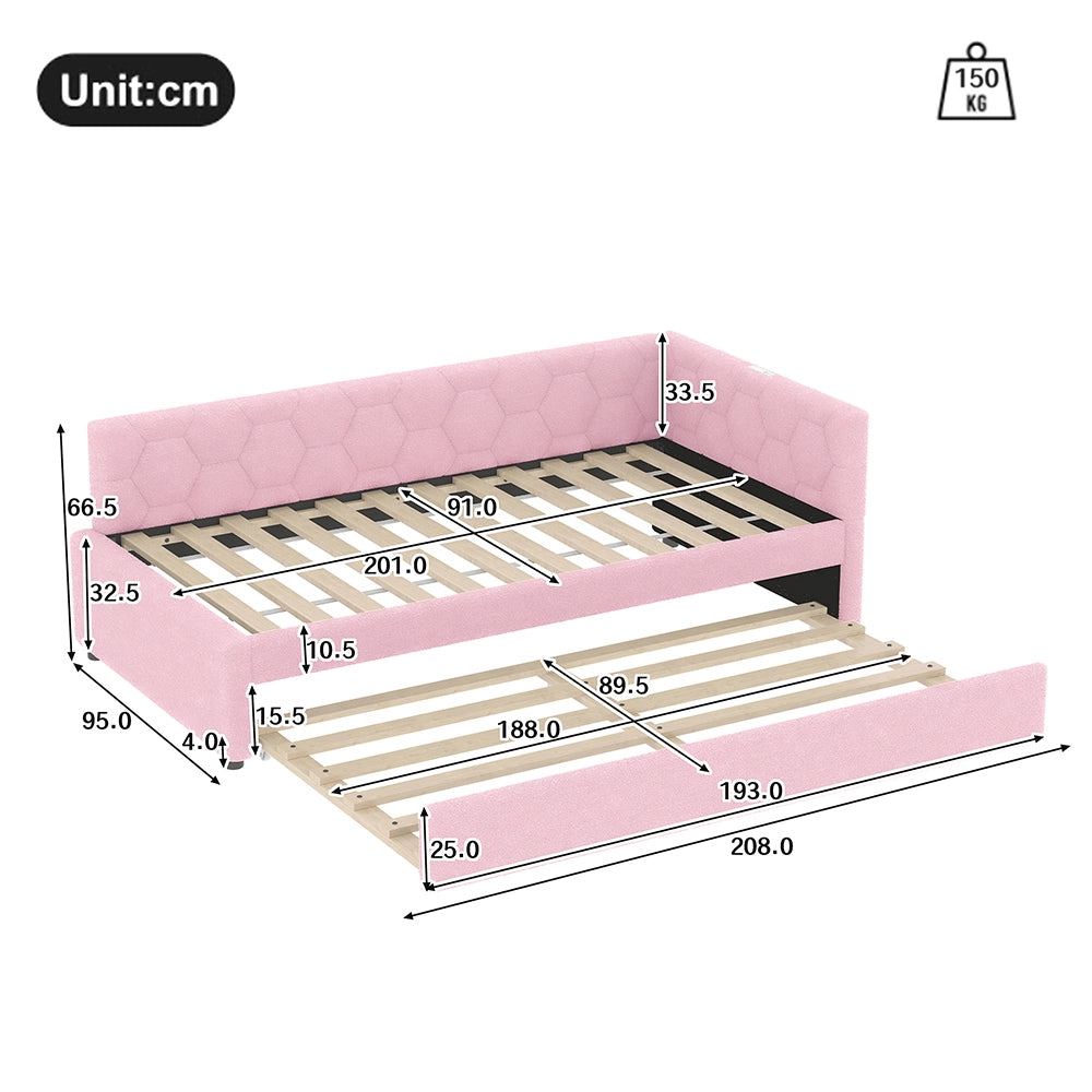 Letto giorno 90x200cm - Xylo - rosa, luce notturna, USB, divano letto
