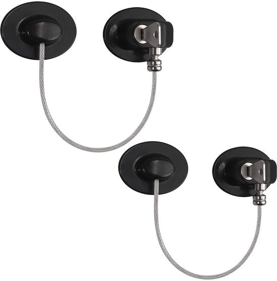 Set di 2 serrature per bambini con cassaforte, serratura per frigorifero, porta frigorifero, serratura per frigorifero, chiusura a chiave, serratura adesiva, serratura per finestra, limitatore di apertura per uso domestico e ufficio - nero